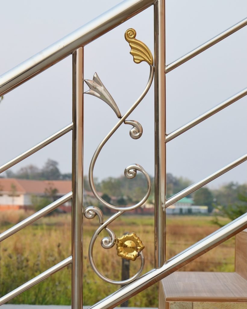 closeup of stainless steel handrail